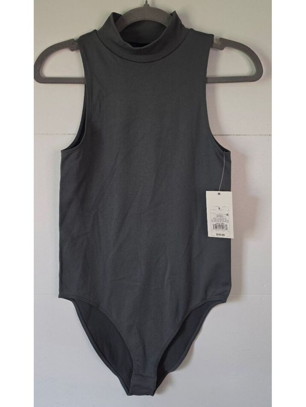 NWT A New Day Sleeveless Mock Neck Bodysuit Charcoal Gray, size small